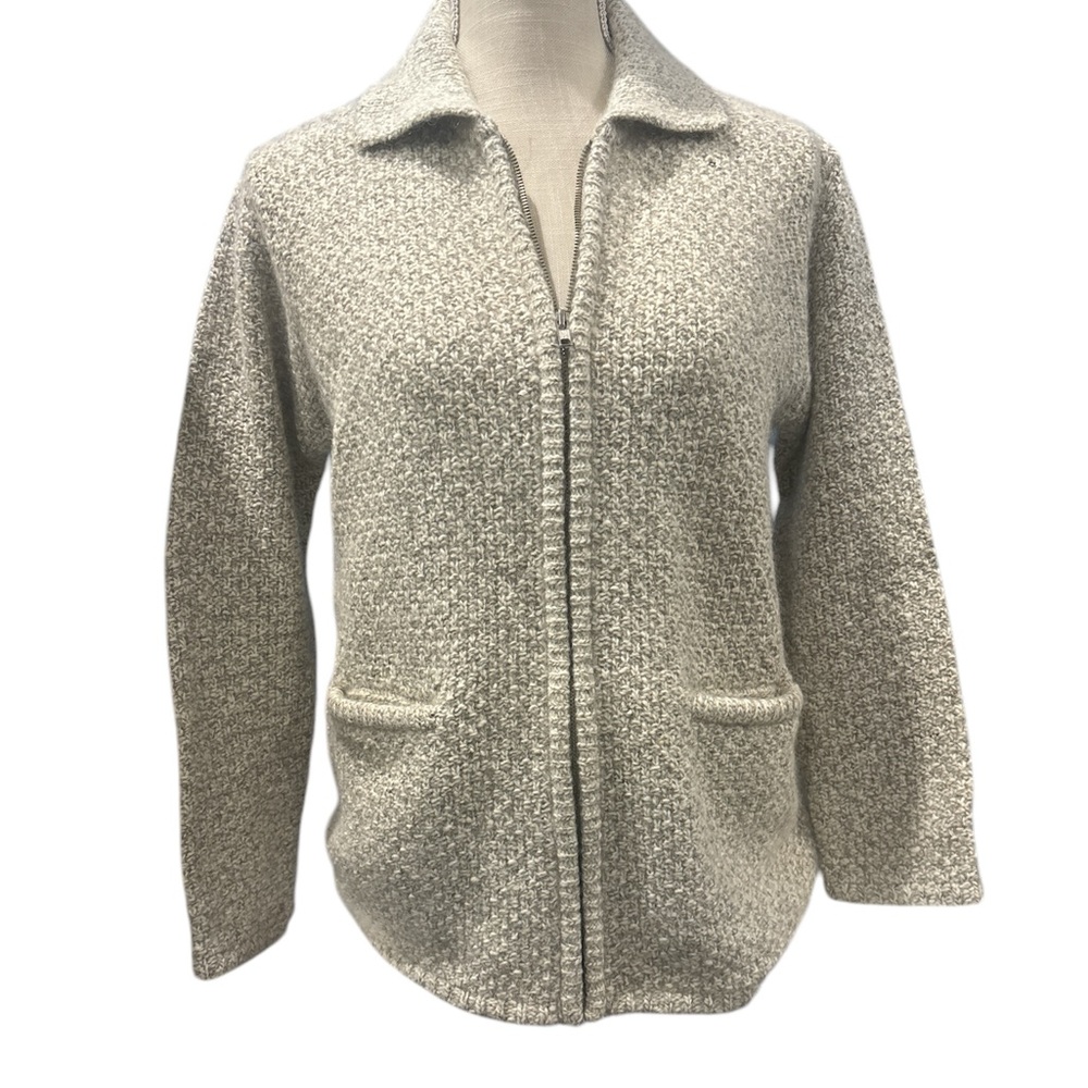 Ann Taylor Petites Women’s Full Zip Wool Blend Pocketed Sweater